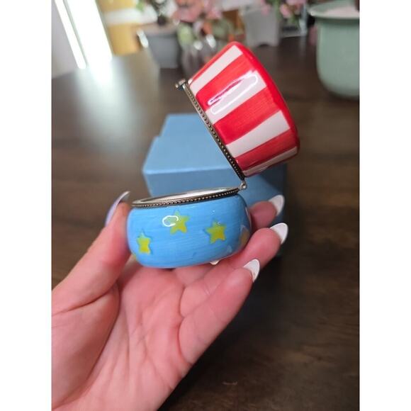 Vintage Uncle Sam USA Flag Top Hat Porcelain Hinged Trinket Box W/Star Trinket. - Picture 13 of 16